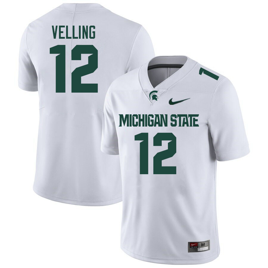 Men #12 Jack Velling Michigan State Spartans College Football Jersesys Stitched-White